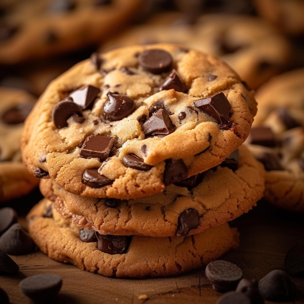 Heerlijke koekjes met chocolade chips zoete traktatie op de tafel voor sociale media Postgrootte