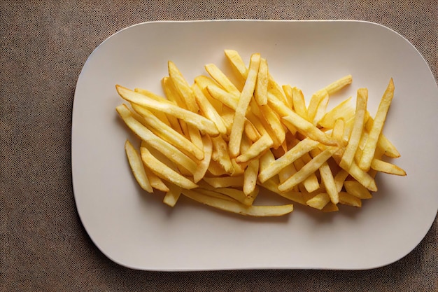 Heerlijke krokante warme frietjes op wit rechthoekig bord