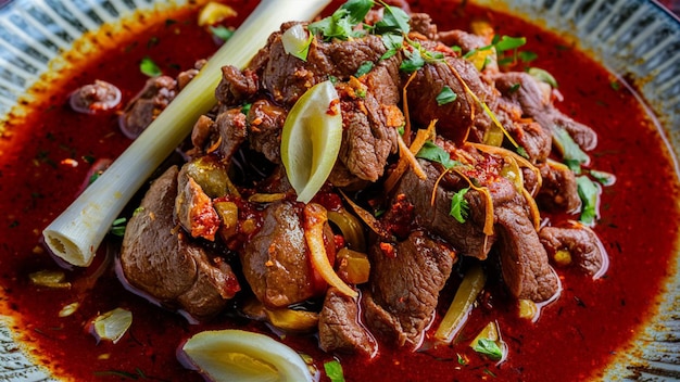 heerlijke maaltijd van rendang een traditioneel Indonesisch gerecht