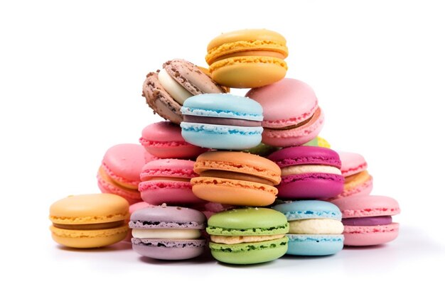 Heerlijke Macarons onweerstaanbare zoete lekkernijen op een witte achtergrond