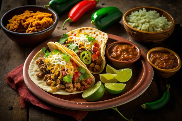 Heerlijke Mexicaanse taco's Gedurfde smaken en levendige kleuren AI Generatief