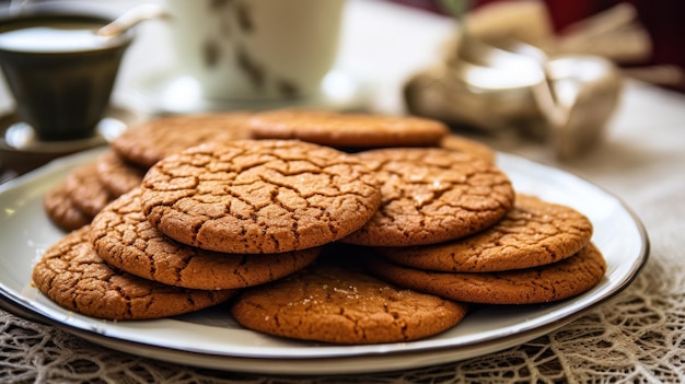 heerlijke mooie havermout koekjes op een bord met een kop melk banner close-up van hoge kwaliteit