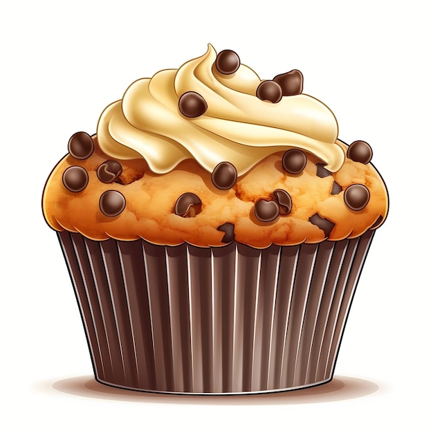 Heerlijke muffin met chocoladedruppels op een witte achtergrond Generatieve AI