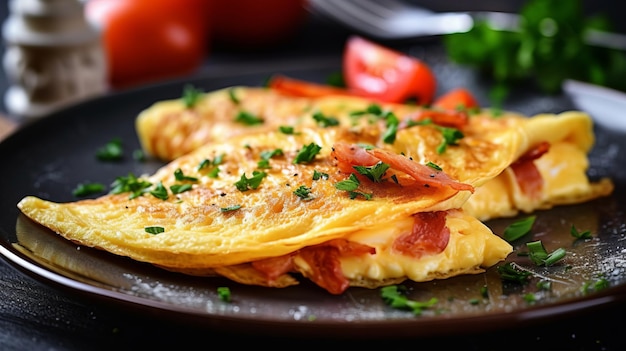 Heerlijke omelet met bacon en tomaten