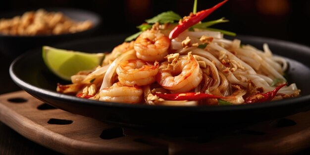 Heerlijke pad thai noedelschotel in een Thais restaurant generatief ai