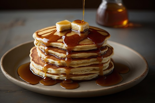 Heerlijke pannenkoeken gegarneerd met honing Perfecte maaltijd voor het ontbijt Generatieve AI