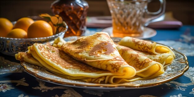 Heerlijke pannenkoeken geserveerd op een bord