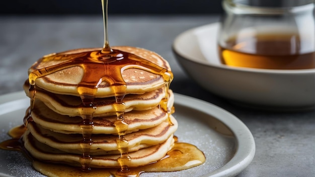 Heerlijke pannenkoeken met druppelende siroop.