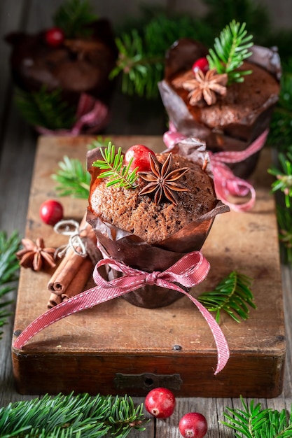 Heerlijke peperkoekmuffins met sparren voor de kerst