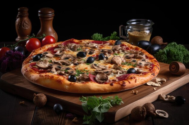 Heerlijke pizza fris uit de oven met kleurrijke toppings generatieve IA