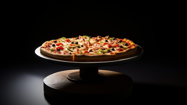 Heerlijke Pizza Met Gekruide Toppings Op Een Houten Plaat
