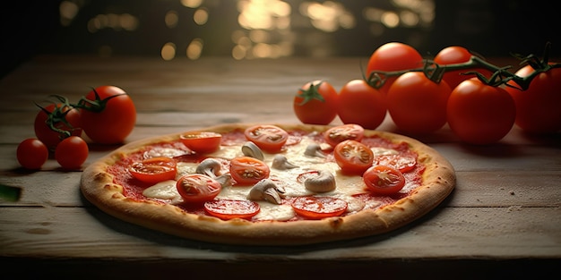 Heerlijke pizza met verse tomaten en basilicum Generatieve AI