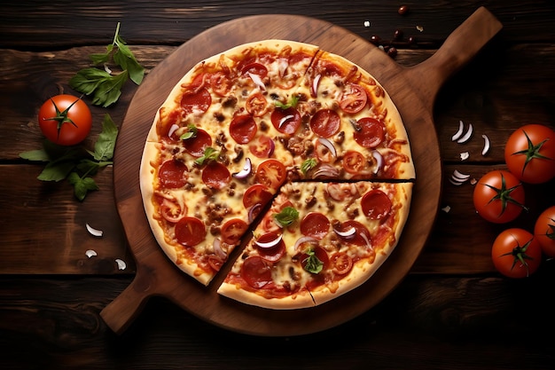 Heerlijke pizza op een houten tafeltje