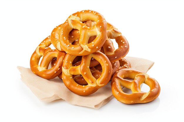 Heerlijke pretzels tentoongesteld tegen een witte achtergrond