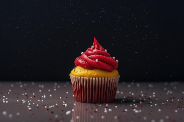 Heerlijke Red Velvet Cupcake met geel glazuur