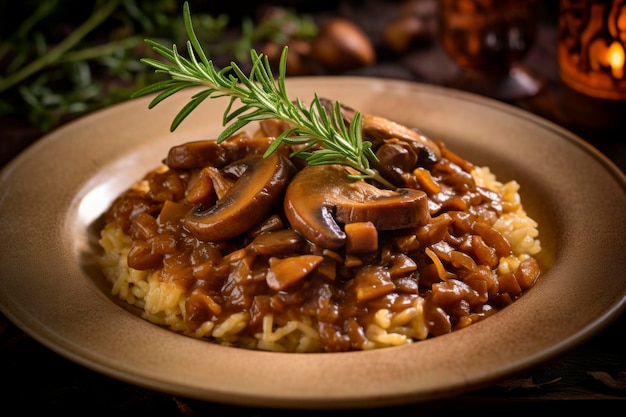 Heerlijke risotto met perfect gekookte paddenstoelen die de authentieke Italiaanse keuken benadrukken