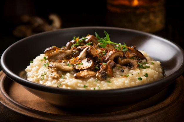 Heerlijke risotto met perfect gekookte paddenstoelen die de authentieke Italiaanse keuken benadrukken