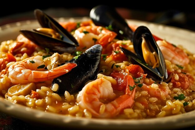 Heerlijke risotto met zeevruchten geserveerd in een elegante omgeving