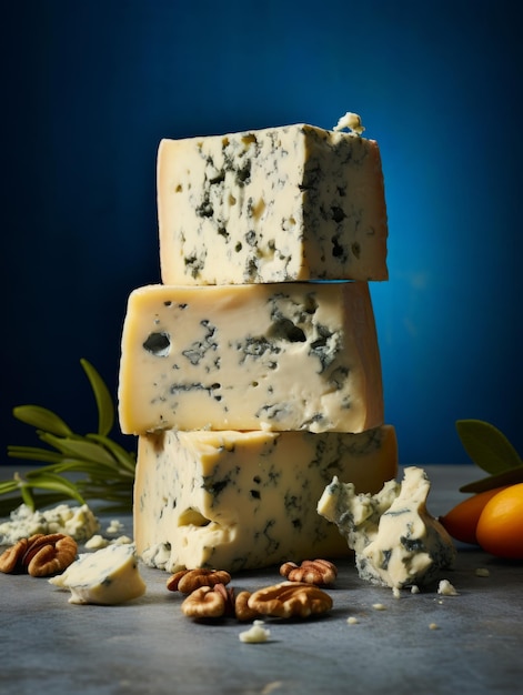 Heerlijke Roquefort-kaas Fotorealistische verticale illustratie Romig melkproduct Ai Gegenereerde heldere illustratie met gastronomische smakelijke Roquefort-kaas