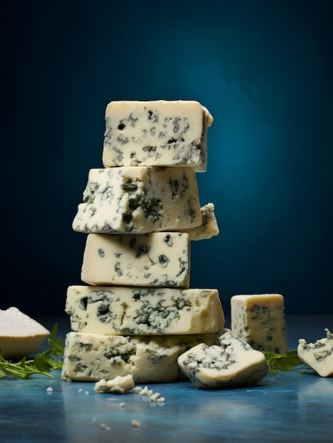 Heerlijke Roquefort-kaas Fotorealistische verticale illustratie Romig melkproduct Ai Gegenereerde heldere illustratie met gastronomische smakelijke Roquefort-kaas