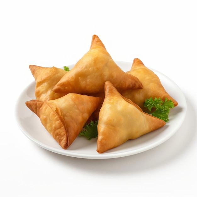 Heerlijke Samosa Met Verse Kruiden Op Witte Plaat