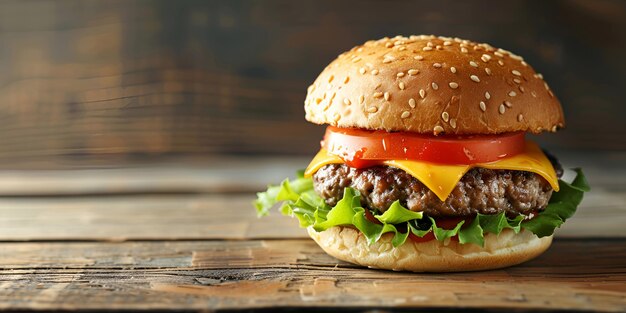 Heerlijke sappige zelfgemaakte cheeseburger met friet aan de zijkant met een mooie achtergrond