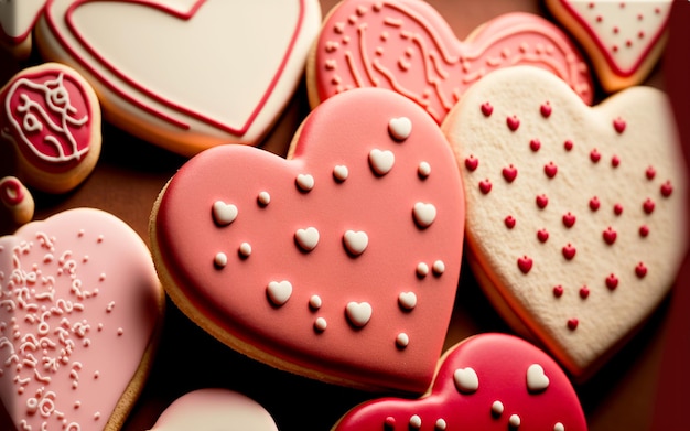 Heerlijke schattige hartvormige koekjes Kleurrijke koekjes voor Valentijnsdag 14 februari