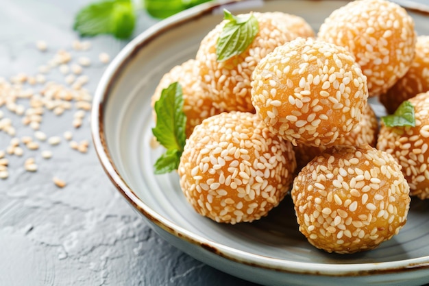 Heerlijke sesamballen op een bord.