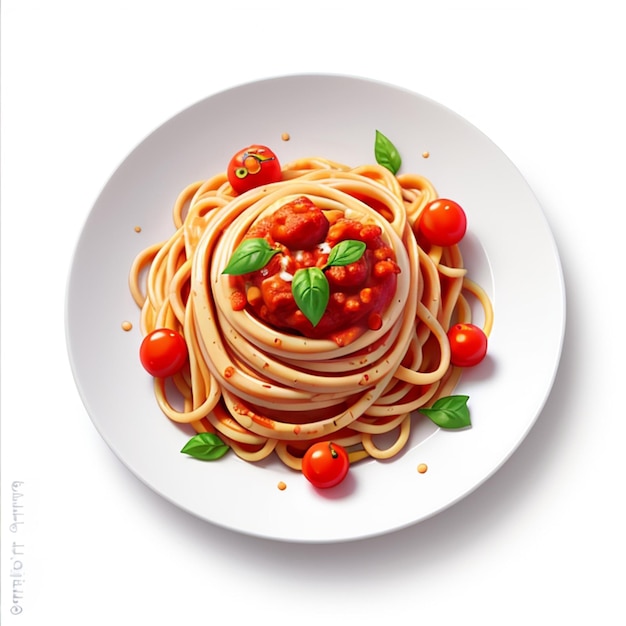 Heerlijke spaghetti met tomatensaus op een witte achtergrond Generatieve AI