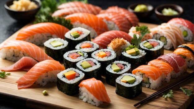 heerlijke sushi op houten plaat