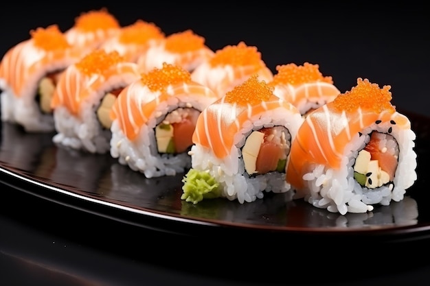 Heerlijke sushi rollen op zwarte tafel Japanse eten