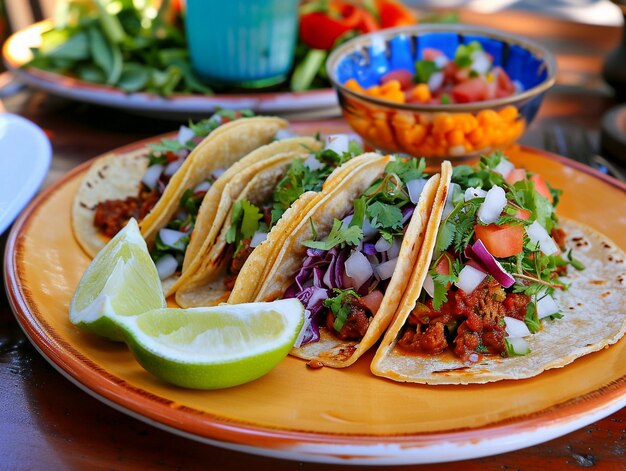 Heerlijke taco's met groenten en glas op het bord