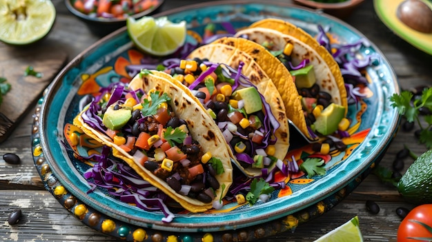 Foto heerlijke taco's op een kleurrijke bord