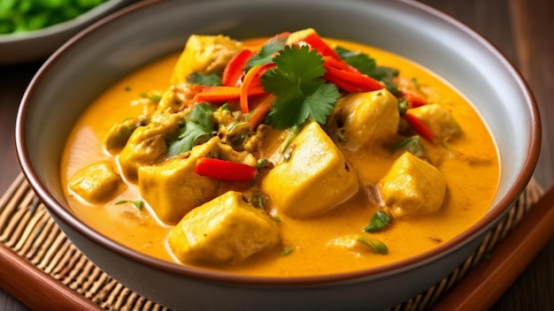 Heerlijke Thaise curry in een schaal