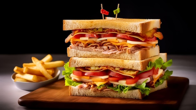 Heerlijke toast Clubsandwich grill met kip en kaas als ontbijt