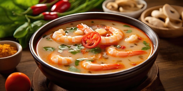 Heerlijke tom yum soep in een restaurant in Thailand Hoogwaardige foto Generatieve AI