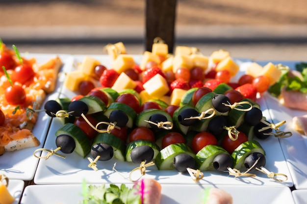 heerlijke variëteit aan snacks op het banket op het evenement