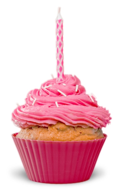 Heerlijke verjaardag cupcake op witte achtergrond