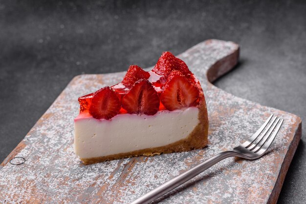 Heerlijke verse cheesecake met aardbeiensiroop en mascarpone kaas