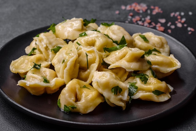 Heerlijke verse dumplings met kalkoenvlees met specerijen en kruiden