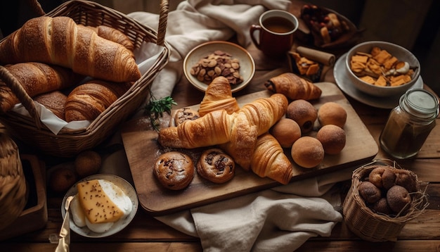 Heerlijke verse Franse gebakjes weergegeven op tafel gegenereerd door AI