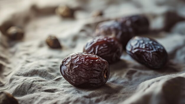 Heerlijke verse medjool dadels op een stof Selectieve focus