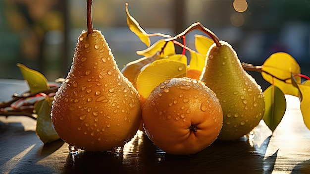 Foto heerlijke verse peren vruchten met zwarte en wazige achtergrond