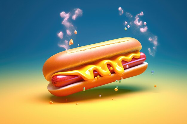Heerlijke verse, sappige hotdog in cartoon-stijl Fastfood menu ontwerp straatvoedsel Generatieve AI