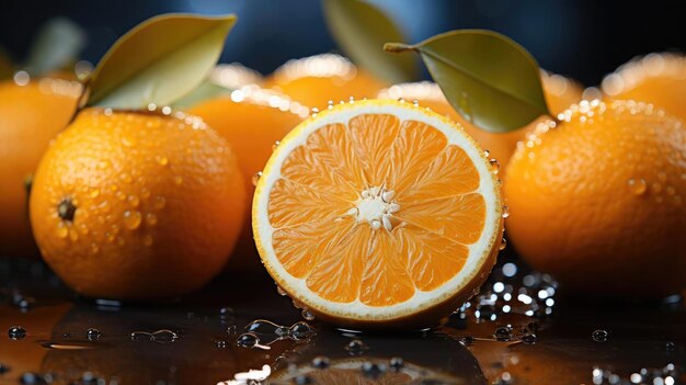 Foto heerlijke verse sinaasappel met zwarte en wazige achtergrond