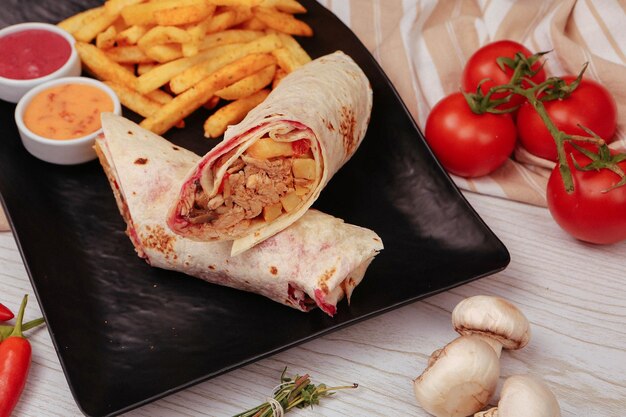 heerlijke vlees durum turkse kebap sandwich wrap