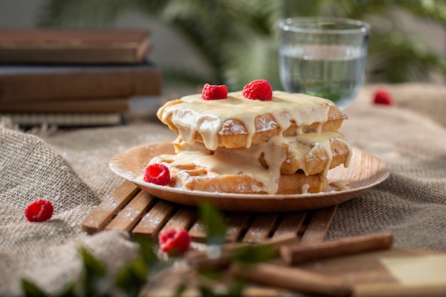 Foto heerlijke wafels met frambozen