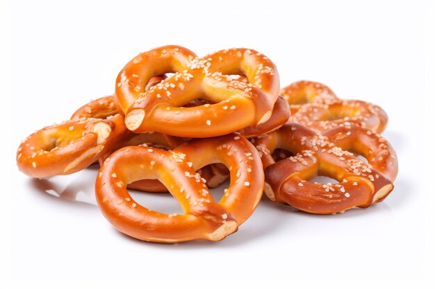 Heerlijke warme gebakjes Gezouten pretzels geïsoleerd op witte achtergrond