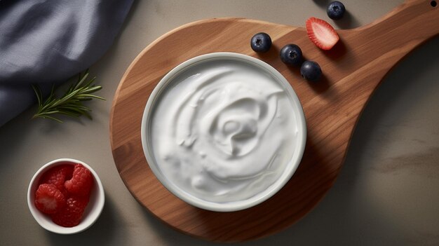 Foto heerlijke yoghurt van boven naar beneden.