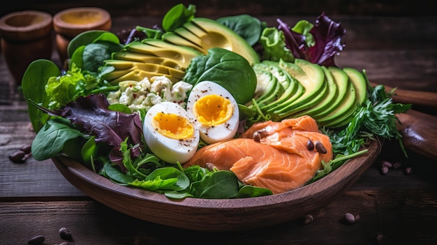 Heerlijke zalmsalade met gerookte zalm hardgekookte eieren en avocado